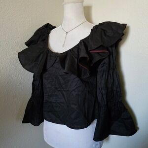 Harshman Jura Blouse Black Cotton Ruffle Bell Sleeve Top XS New